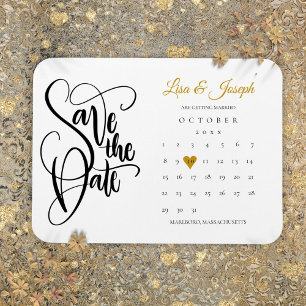 Magnet Flexible Calendrier Or Amour Cœur Mariage Date à retenir