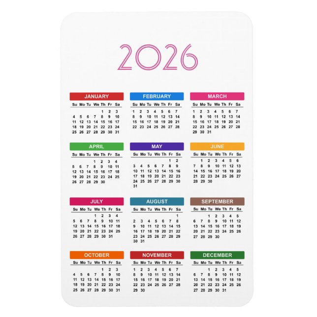 Magnet Flexible Calendrier personnalisé coloré 2026 (Vertical)