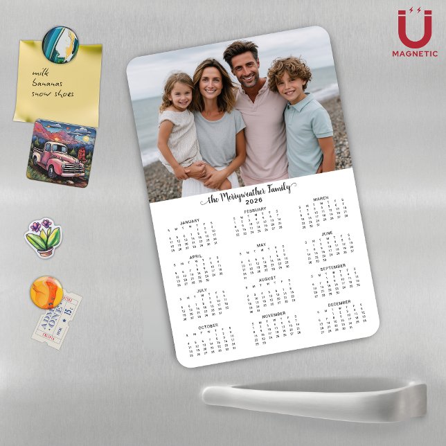 Magnet Flexible Calendrier photo personnalisé 2026 moderne (2026 Modern Personalized Photo Calendar Magnet)