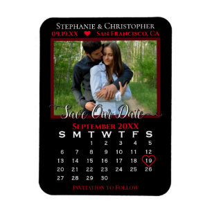 Magnet Flexible Calendrier photo rouge et noir Enregistrer notre d