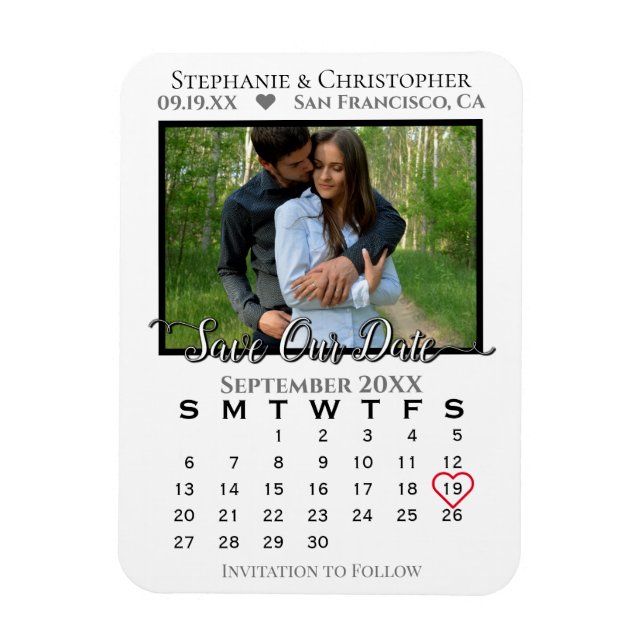 Magnet Flexible Calendrier photo simple Enregistrer notre Mariage  (Vertical)