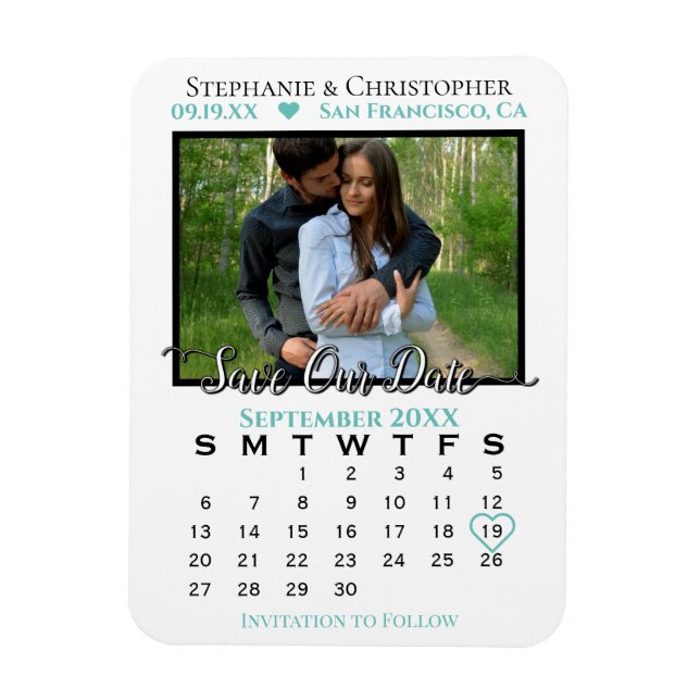 Magnet Flexible Calendrier photo turquoise & blanc Enregistrer not (Vertical)