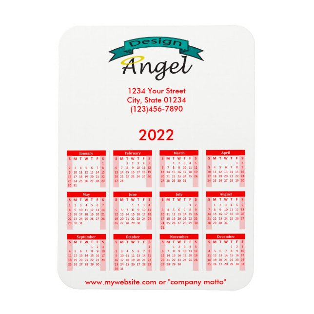 Magnet Flexible Calendrier rouge 2022 de votre logo (Vertical)