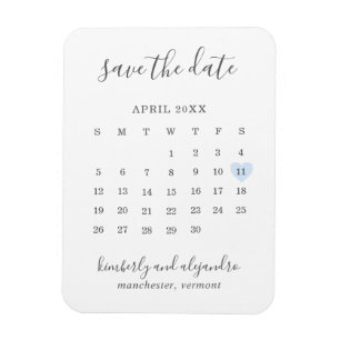 Magnet Flexible Calendrier simple Pastel Blue Heart Enregistrer la