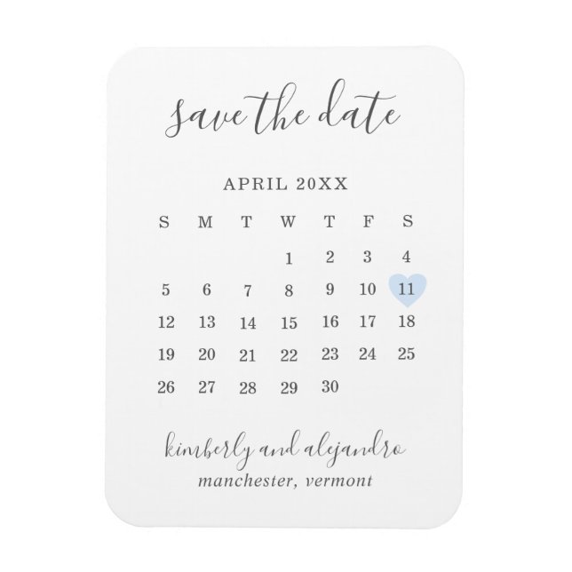 Magnet Flexible Calendrier simple Pastel Blue Heart Enregistrer la (Vertical)