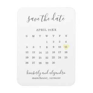Magnet Flexible Calendrier simple Pastel Coeur Jaune Enregistrer l