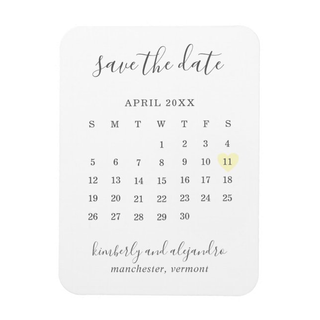 Magnet Flexible Calendrier simple Pastel Coeur Jaune Enregistrer l (Vertical)