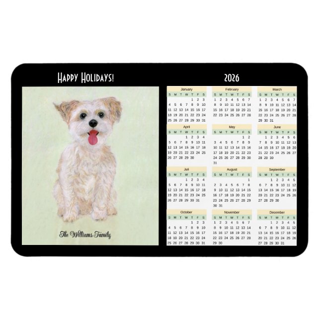 Magnet Flexible Calendrier souple Morkie 2026 (Horizontal)
