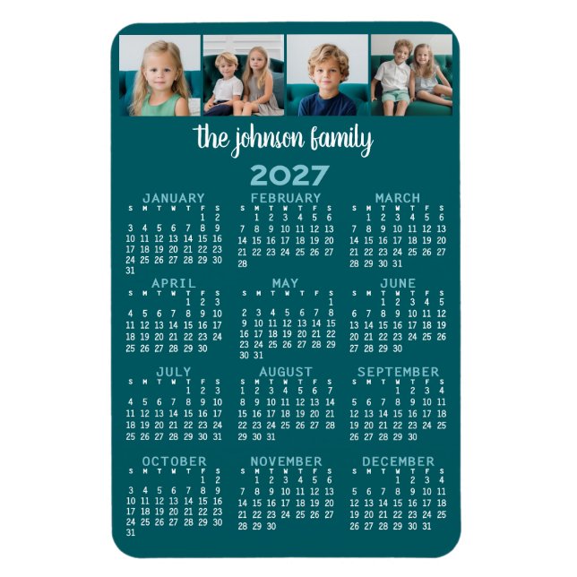 Magnet Flexible Calendrier vue complète avec 4 photos (Vertical)