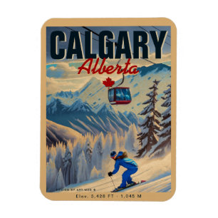 Magnet Flexible Calgary Alberta Canada Souvenirs de ski 1950