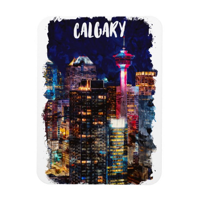 Magnet Flexible Calgary Alberta Skyline par nuit (Vertical)