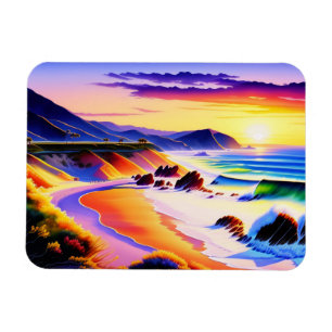 Magnet Flexible Californie Coastline Sunset Watercolor