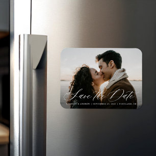 Magnet Flexible Calligraphie blanc romantique Photo Enregistrer la