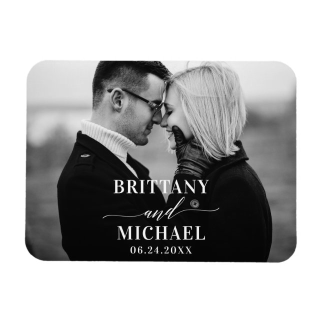 Magnet Flexible Calligraphie moderne Enregistrer la date Noir et b (Horizontal)