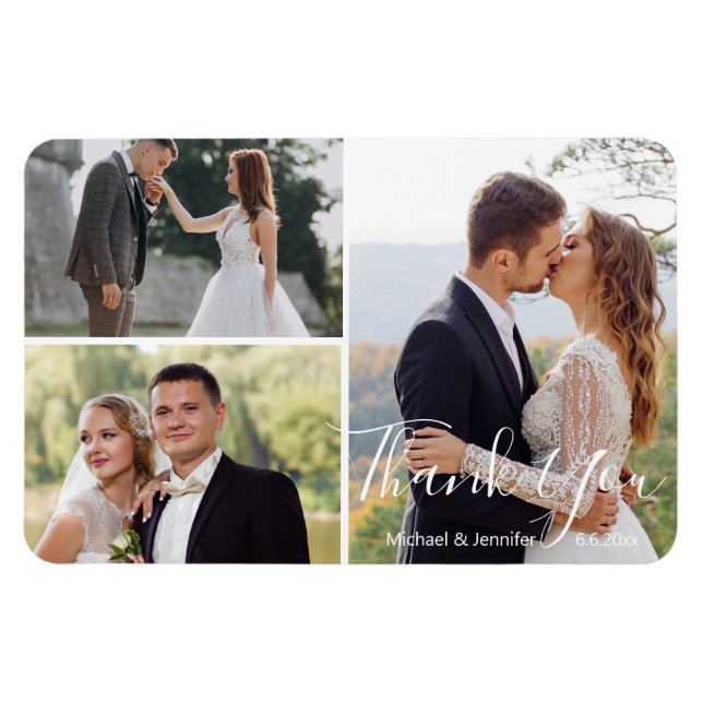 Magnet Flexible calligraphie moderne mariage photo collage merci (Horizontal)