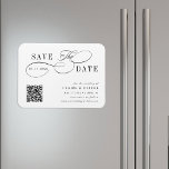 Magnet Flexible Calligraphie Tourbillonnant romantique QR Code Enr<br><div class="desc">Ce script romantique enregistrer l'aimant d'annonce de date est parfait pour un mariage simple. Le design minimaliste noir et blanc présente une calligraphie tourbillonnant élégante et romantique avec un code QR. Pour une personnalisation plus avancée de cette conception,  cliquez sur le BOUTON OUTIL DESIGN BLEU ci-dessus !</div>