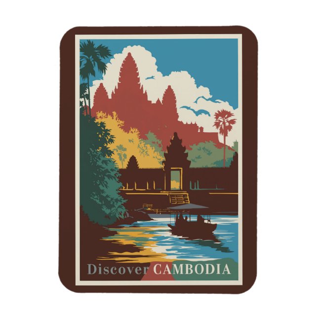 Magnet Flexible Cambodge Temple Illustration Voyage Art Vintage (Vertical)