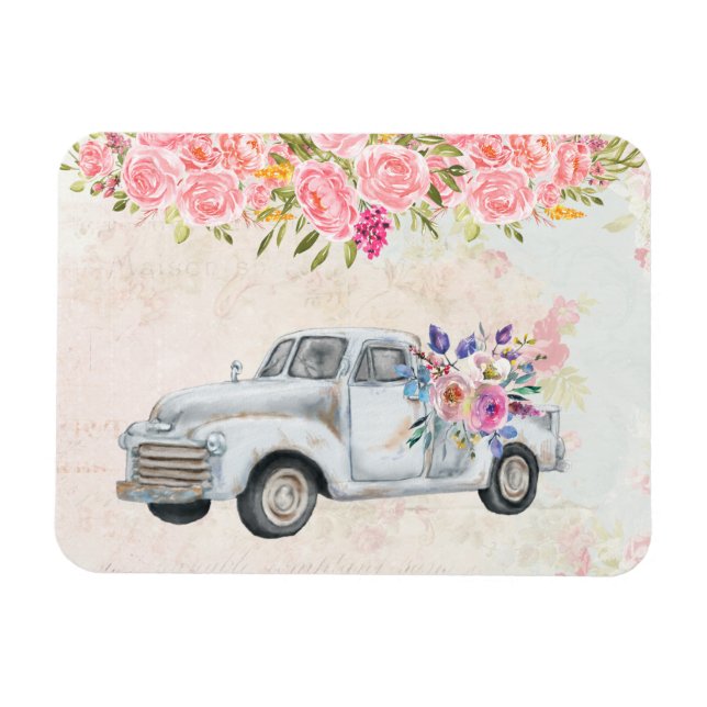 Magnet Flexible Camion de ramassage vintage Aquarelle rustique (Horizontal)