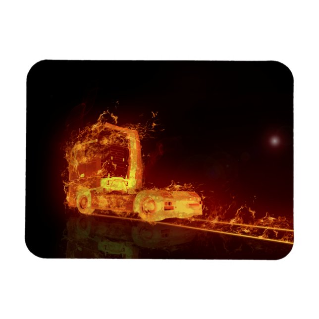 Magnet Flexible Camion feu rouge dans les flammes d'incendie (Horizontal)