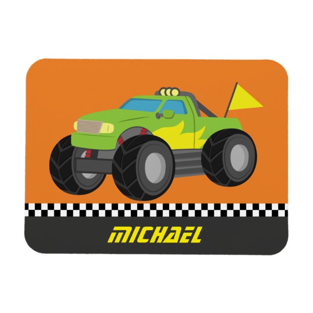 Magnet Flexible Camion Monstre Vert de Course Cool pour Garçons Pi (Horizontal)