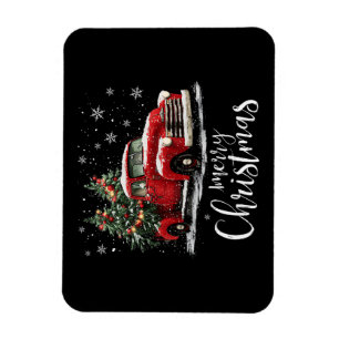 Magnet Flexible Camion Rouge Vintage Santa Arbre Joyeux Noël Drôle