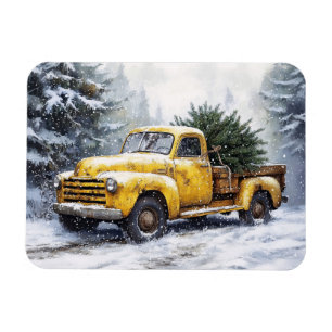 Magnet Flexible Camionnette Jaune Vintage Flexible Arbre de Noël
