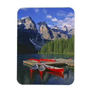 Magnet Flexible Canada, Alberta, Moraine Lake. Des pirogues rouges