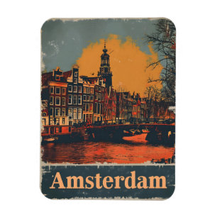 Magnet Flexible Canal Charme : Carte postale Vintage Amsterdam
