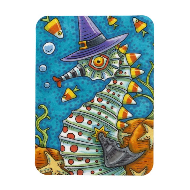 MAGNET FLEXIBLE CANDY CORN SEAHORSE, SOUS LA MER HALLOWEEN FISH (Vertical)