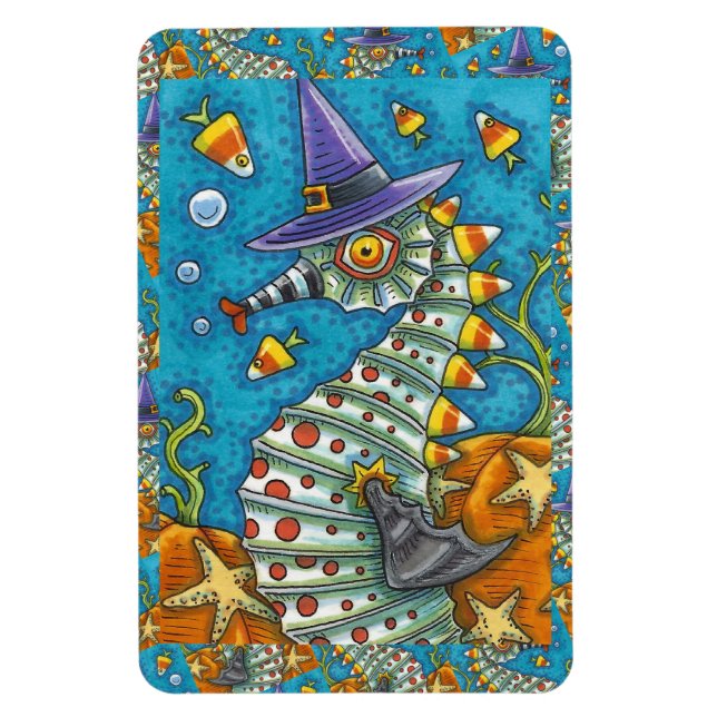 MAGNET FLEXIBLE CANDY CORN SEAHORSE, SOUS LA MER HALLOWEEN FISH (Vertical)
