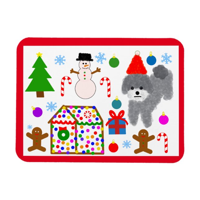 Magnet Flexible Caniche gris Noël #3 Aimant (Horizontal)