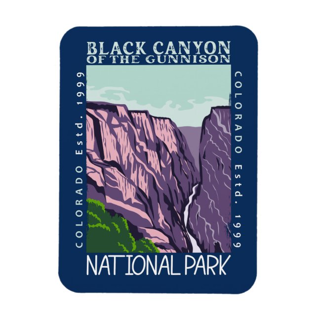 Magnet Flexible Canyon Noir Du Parc National Gunnison Rétro (Vertical)