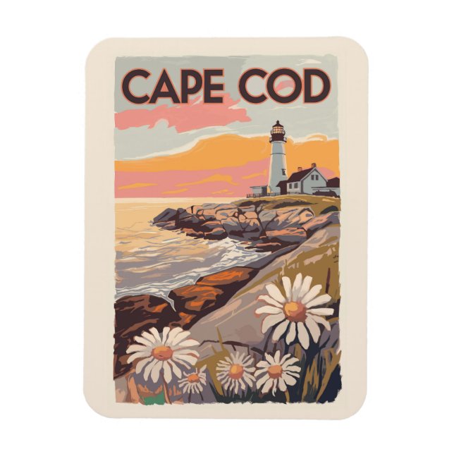 Magnet Flexible Cape Cod Massachusetts Art de voyage pictural Rétr (Vertical)
