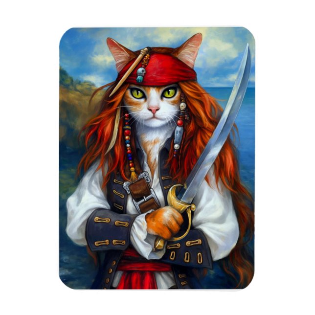 Magnet Flexible Capitaine Claws de la mer d'Azur | Chat pirate (Vertical)