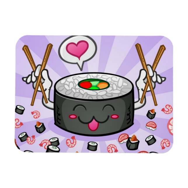 Magnet Flexible Caractère de dessin sushi Manger beaucoup de creve (Horizontal)