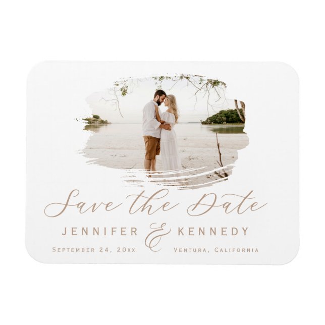 Magnet Flexible Caramel Beige Romantic Brushed Frame Save The Date (Horizontal)