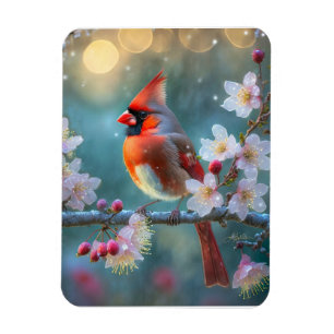 Magnet Flexible Cardinal mâle au clair de lune Cerisiers en fleurs
