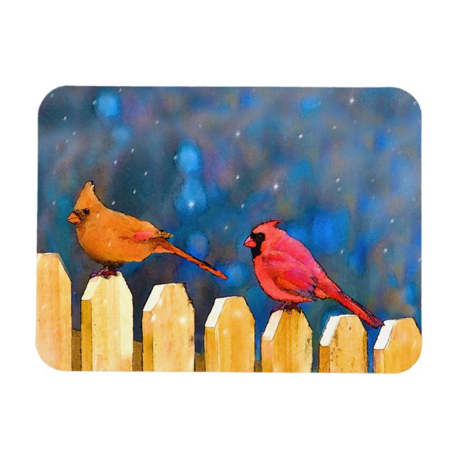 Magnet Flexible Cardinals on the Fence Painting - Art original (Horizontal)