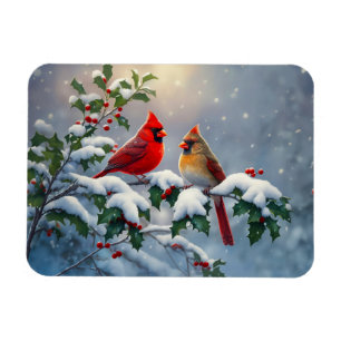 Magnet Flexible Cardinaux rouges et Holly en neige