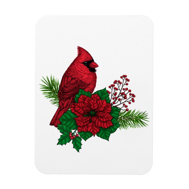 Magnet Flexible Cardinaux rouges sur décoration de Noël (Vertical)