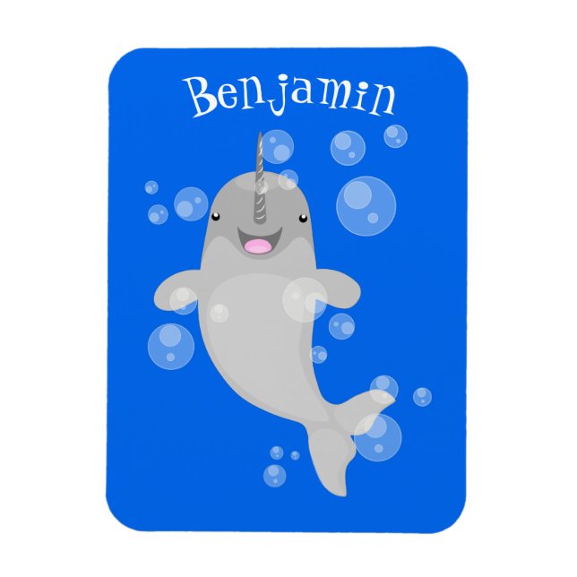 Magnet Flexible Caricature de bulles de narval joyeux (Vertical)
