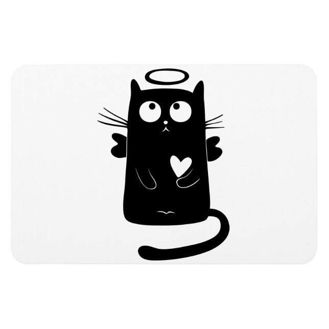 Magnet Flexible Caricature de chat noir angélique (Horizontal)