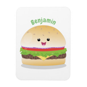 Magnet Flexible Caricature de hamburger kawaii joyeux
