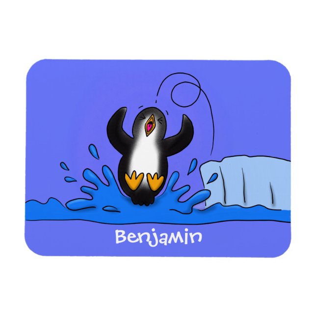 Magnet Flexible Caricature de manchot joyeux sautant (Horizontal)