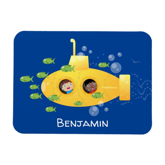 Magnet Flexible Caricature de poisson sous-marin jaune mignon (Horizontal)