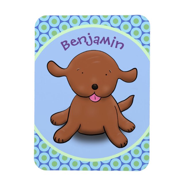 Magnet Flexible Caricature en bleu pour chien de chiot joyeux (Vertical)
