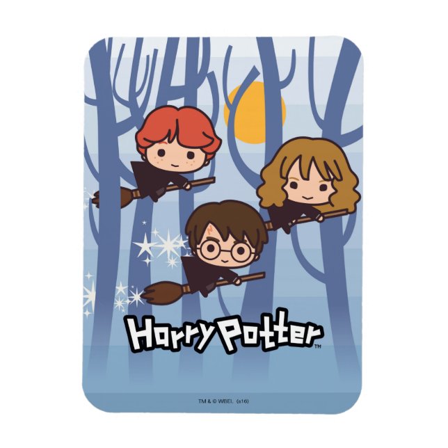 Magnet Flexible Caricature Harry, Ron, & Hermione Voler Dans Woods (Vertical)