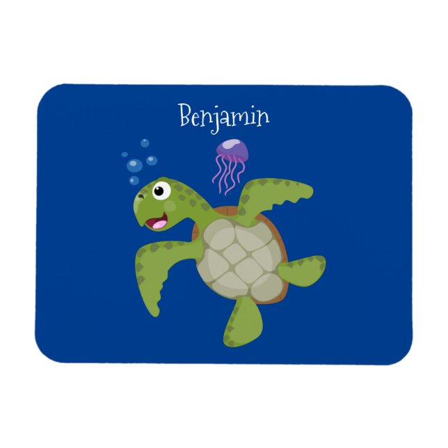 Magnet Flexible Caricature joyeuse de tortue de mer verte mignonne (Horizontal)