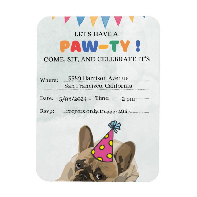 Magnet Flexible Carlin Chien Anniversaire Fête Chiot Paw-ty Annive (Vertical)