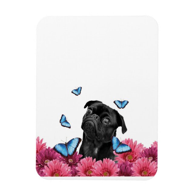 Magnet Flexible Carlin Gerbera Papillons | Chien noir mignon (Vertical)